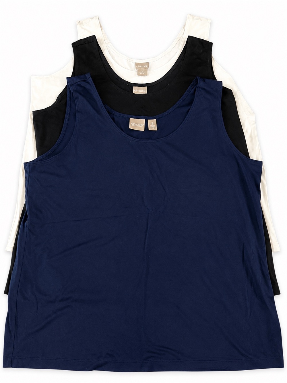 Chico's Size 3 TankTop XL Lot Of 3 White Black Navy Scoop Neck